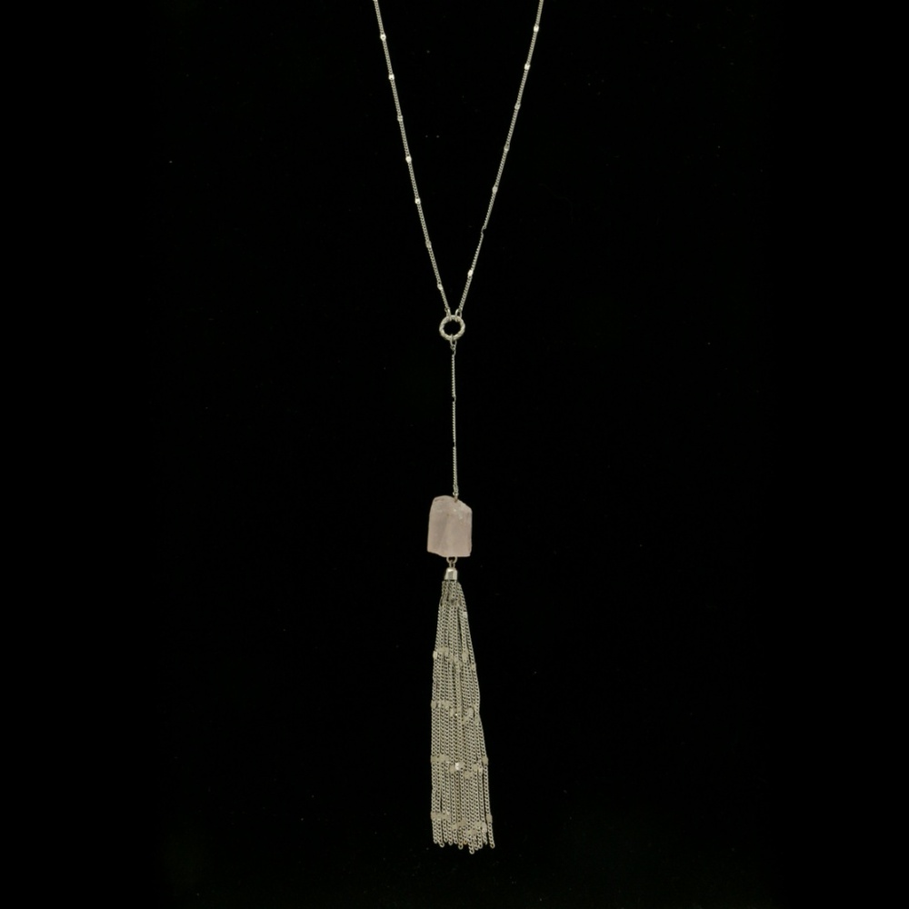 Semi-Precious Tassel -Necklace Silver & Pink NWT - Picture 3 of 3